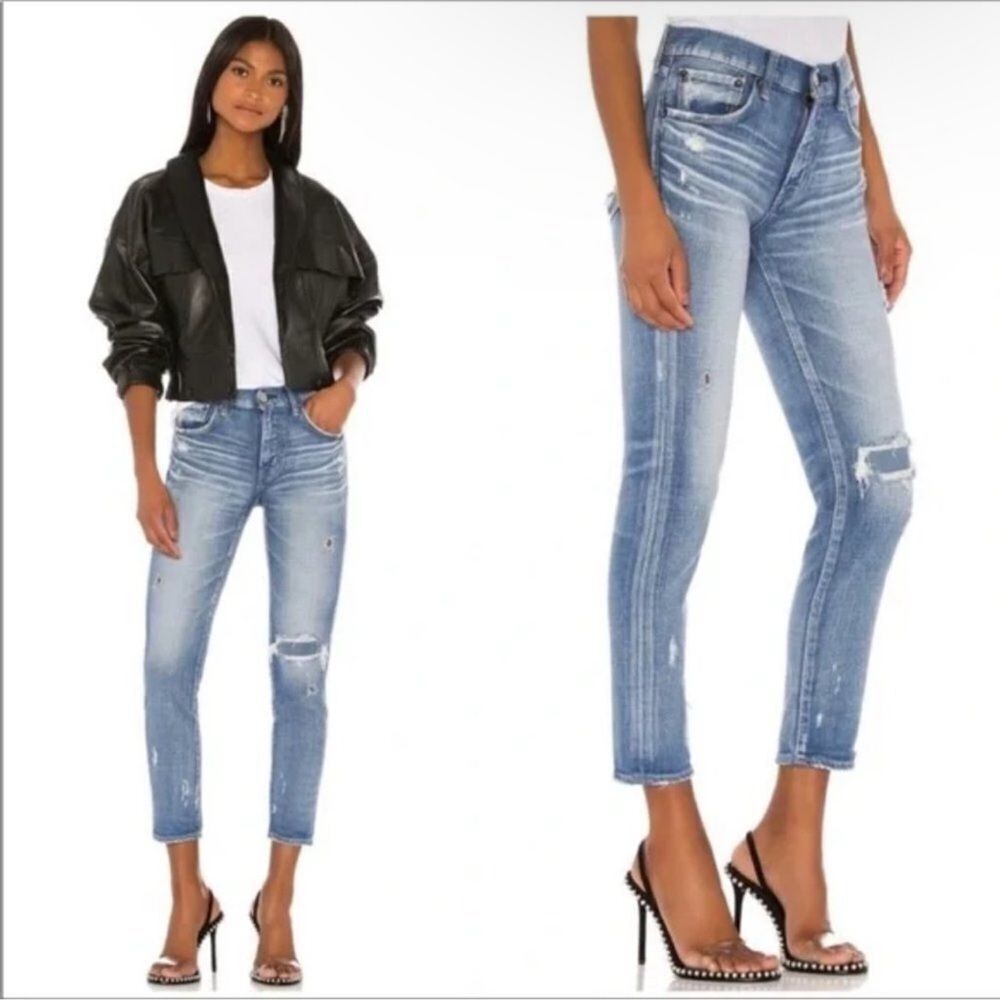 Moussy Vintage Lenwood Mid-Rise Cropped Skinny Distressed Jeans Size 26 - Picture 3 of 8